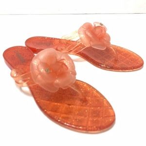 CHANEL Orange Flower Quilt Jellies Sandals w Logo